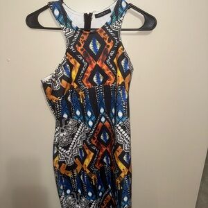 The Vintage Shop Black and Blue Patterned Midi Dress